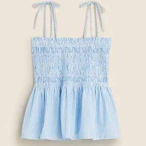 J. Crew Blue Striped Smocked Top